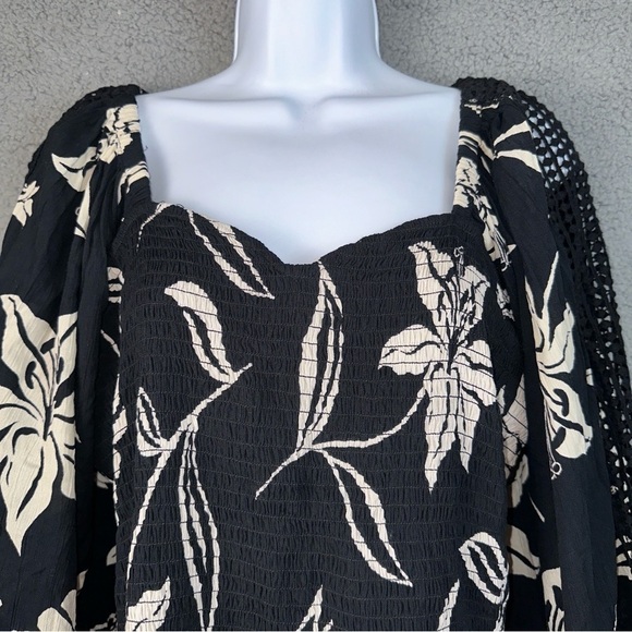 Angie Top Womens 3X Black Blouse Floral Smocked Bodice Baby Doll Lace Y2K Boho - Picture 7 of 12